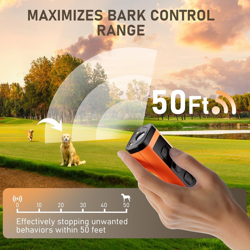 Eorery 2 Pack Dog Bark Deterrent Devices, Rechargeable Anti-Barking Device for Dogs, 50ft Long-Range Ultrasonic, Correct Your Dog's Bad Behavior at the Push of a Button,Suitable for Small, Medium, Large Dogs - Image 2